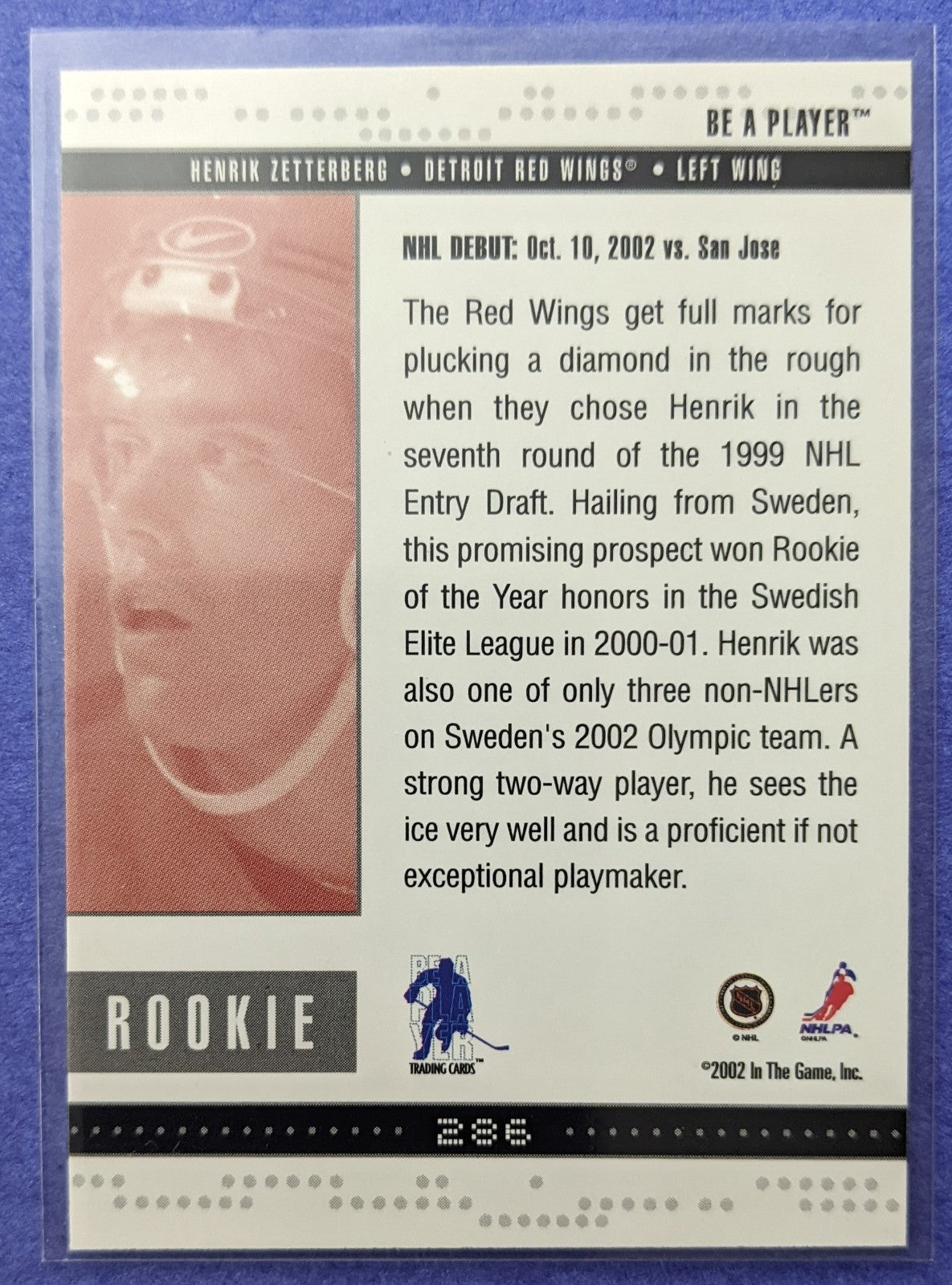 2002-03 In The Game Be-A-Player - Henrik Zetterberg RC #286