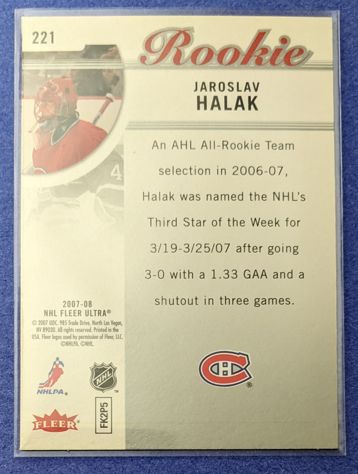 2007-08 Fleer Ultra - Jaroslav Halak RC #221