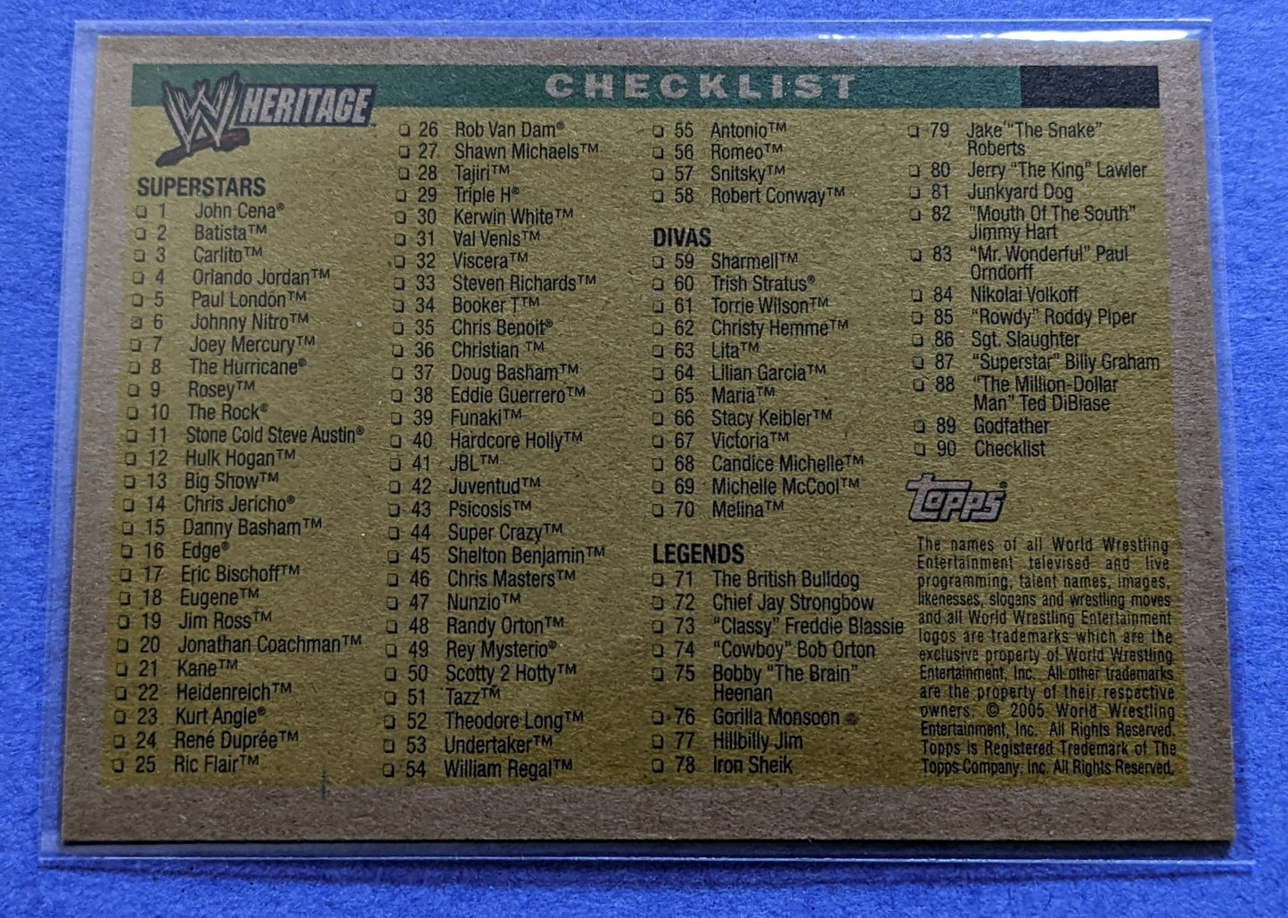 2005 Topps WWE Heritage - Checklist (Hulk Hogan)