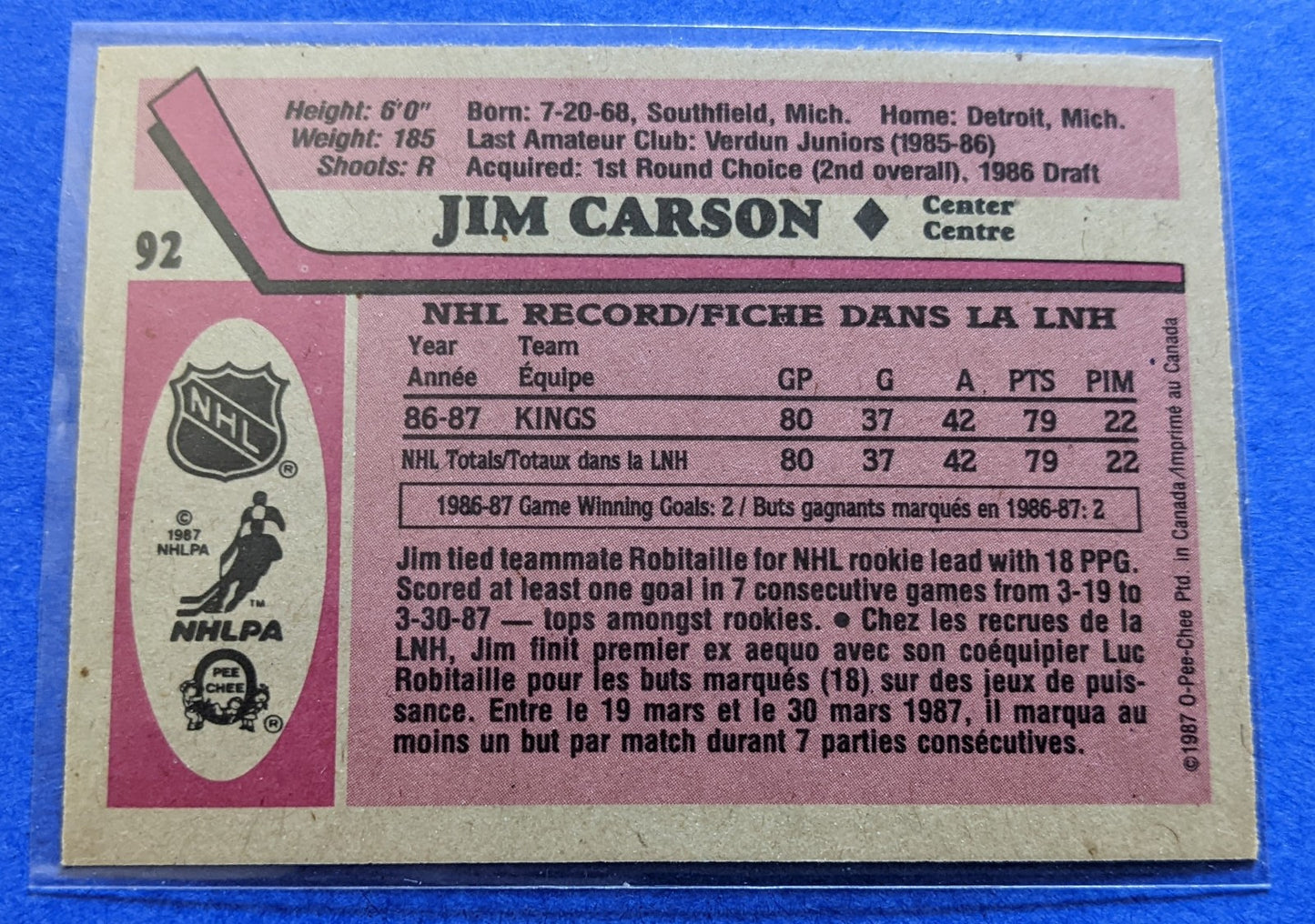 1987-88 O-Pee-Chee - Jimmy Carson RC #92