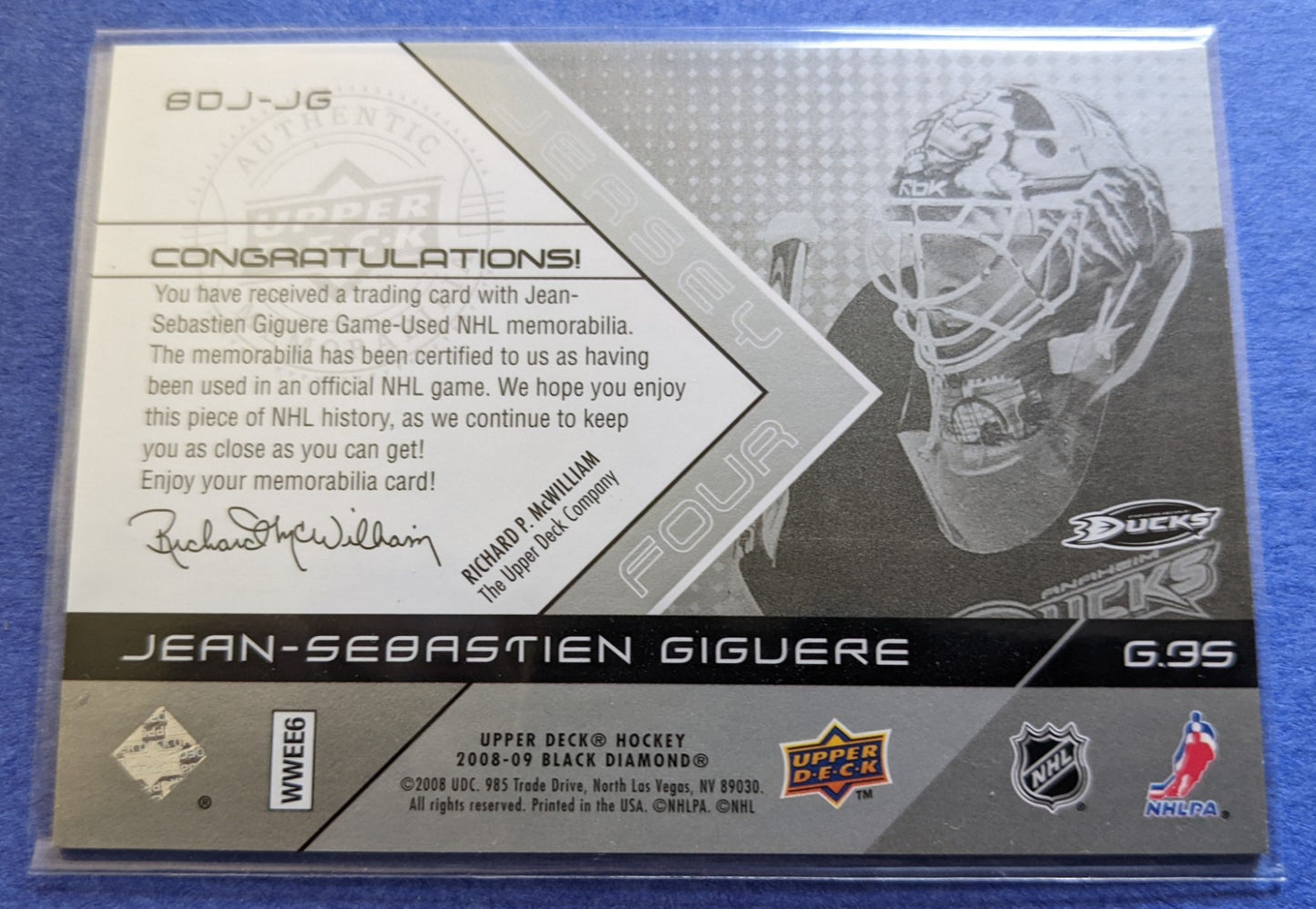 2008-09 Upper Deck Black Diamond Quad Jersey - J.S. Giguere #BDJ-JG