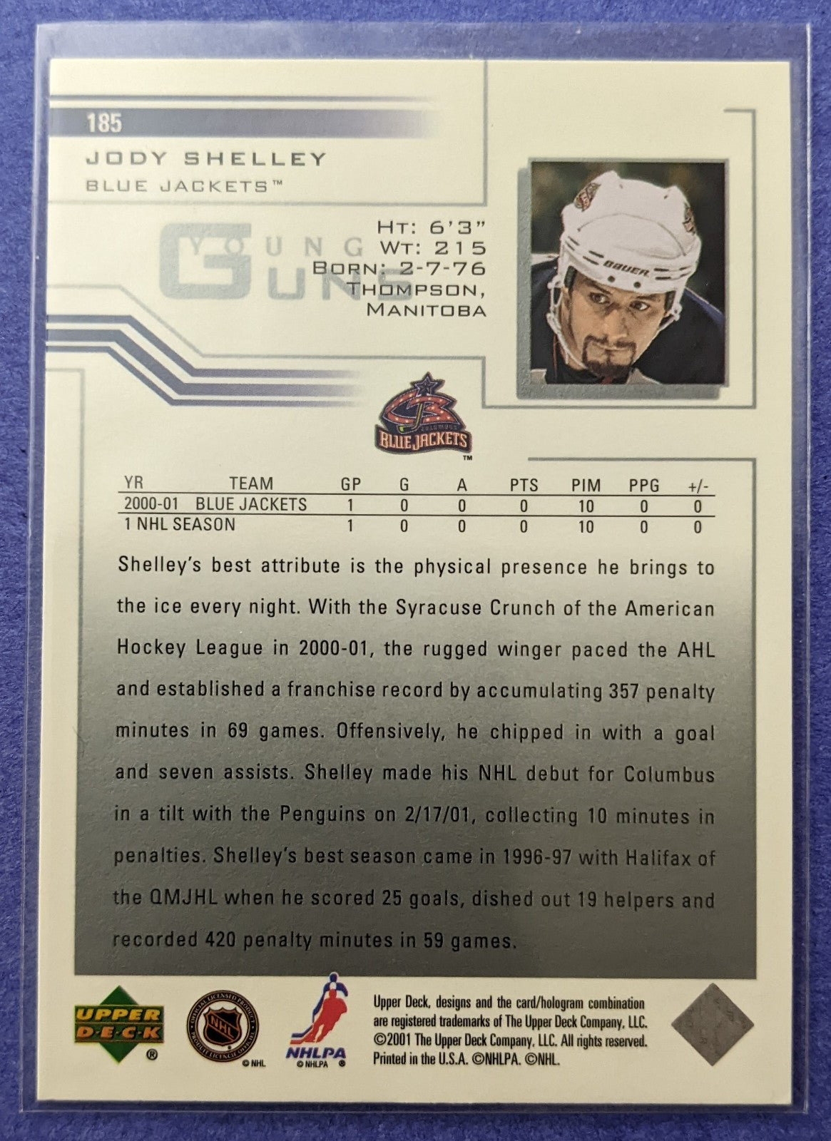 2001-02 Upper Deck - Jody Shelley Young Guns RC #185