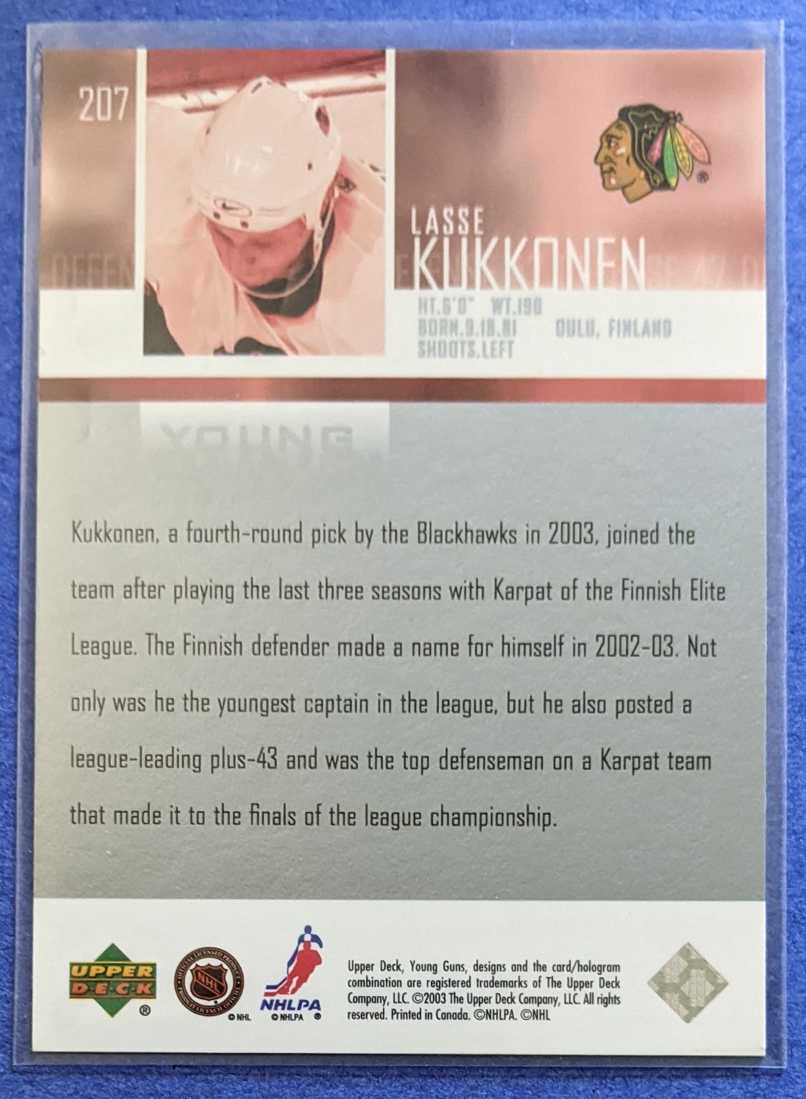 2003-04 Upper Deck - Lasse Kukkonen Young Guns RC #207