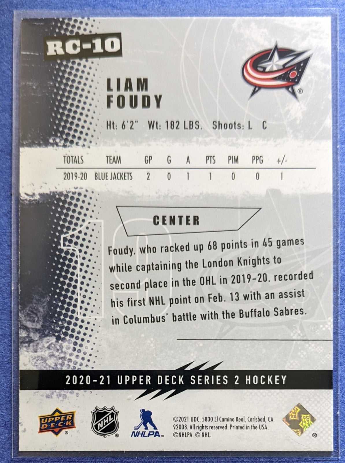 2020-21 Upper Deck Rookie Class - Liam Foudy #RC-10