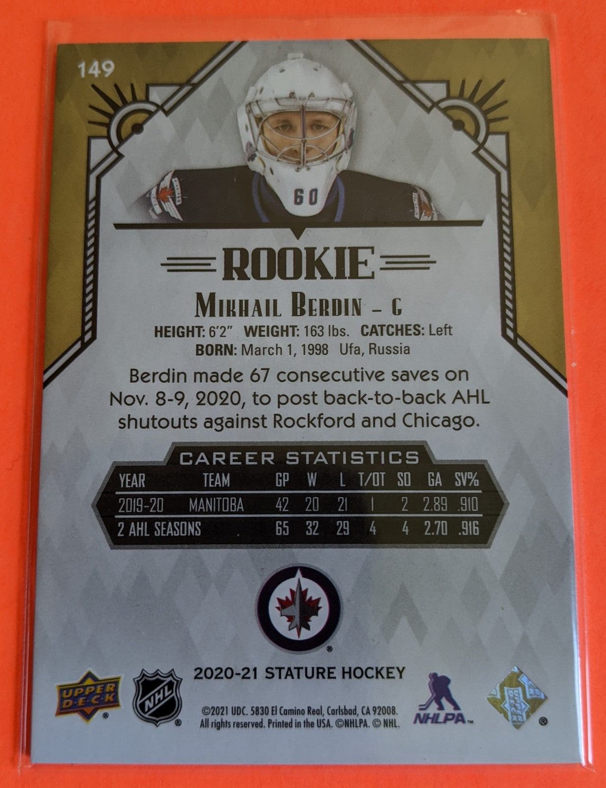 2020-21 Upper Deck Stature - Mikhail Berdin RC #149 (195/399)