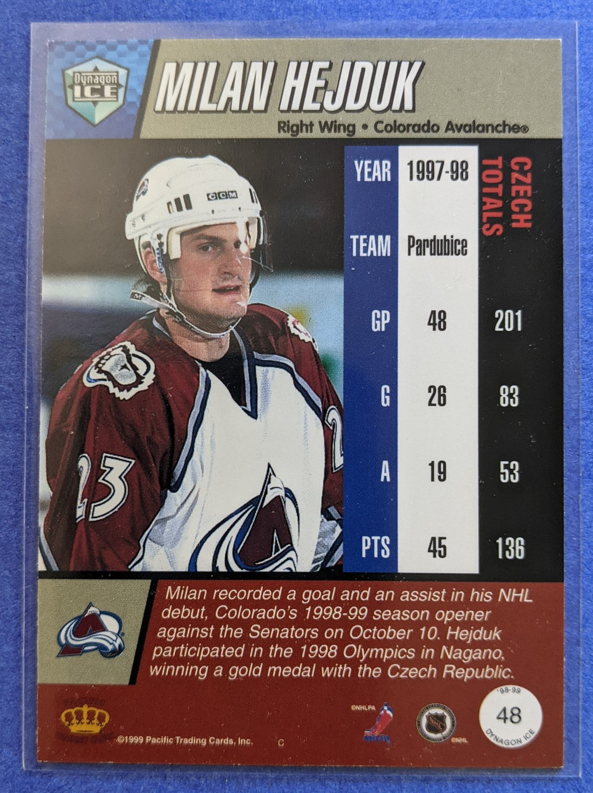 1998-99 Pacific Dynagon Ice - Milan Hejduk RC #48