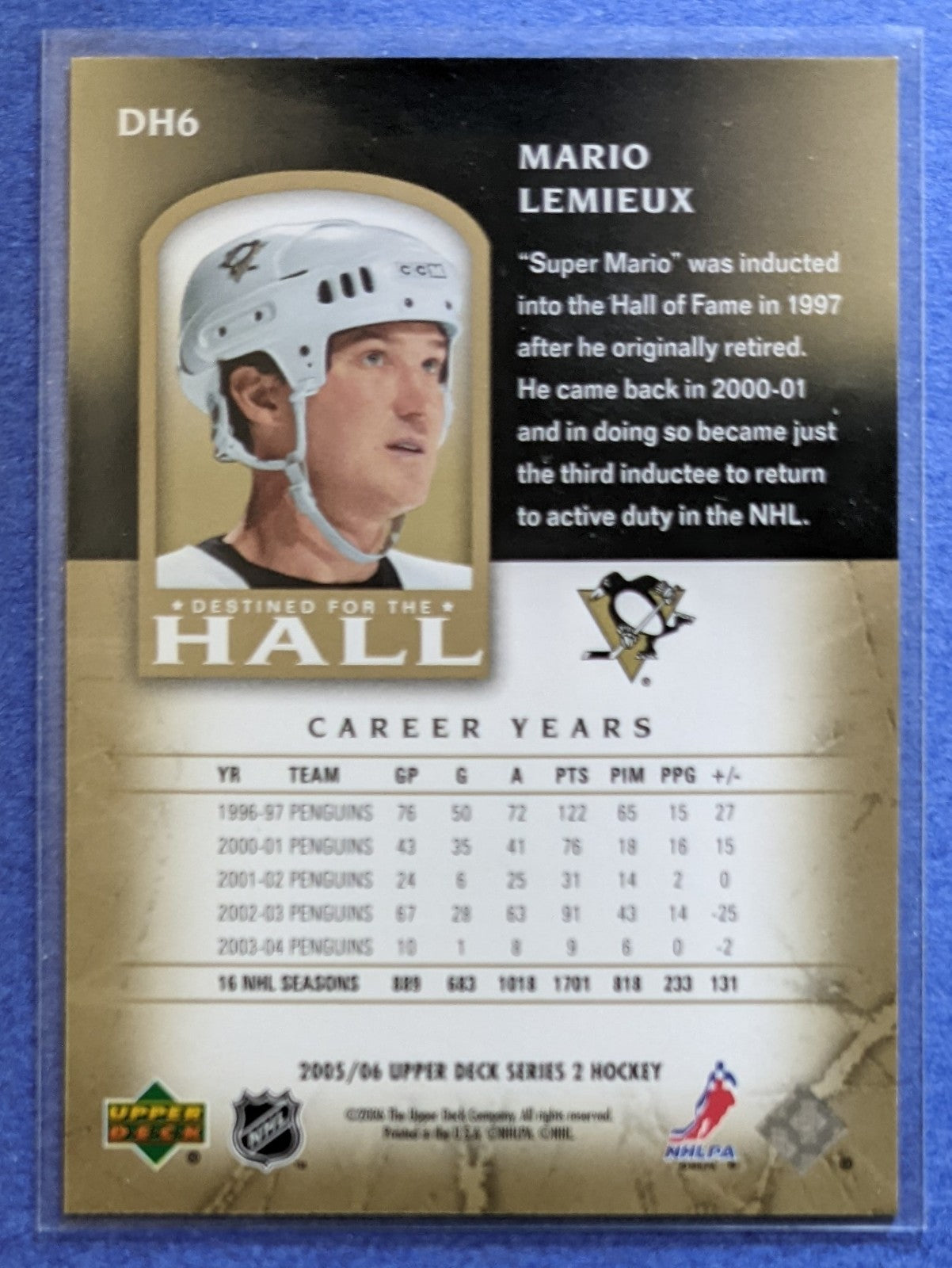 2005-06 Upper Deck Destined For The Hall - Mario Lemieux #DH6