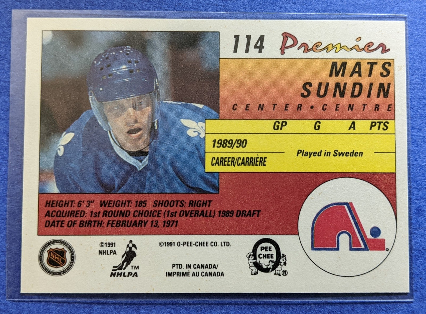 1990-91 O-Pee-Chee Premier - Mats Sundin RC #114