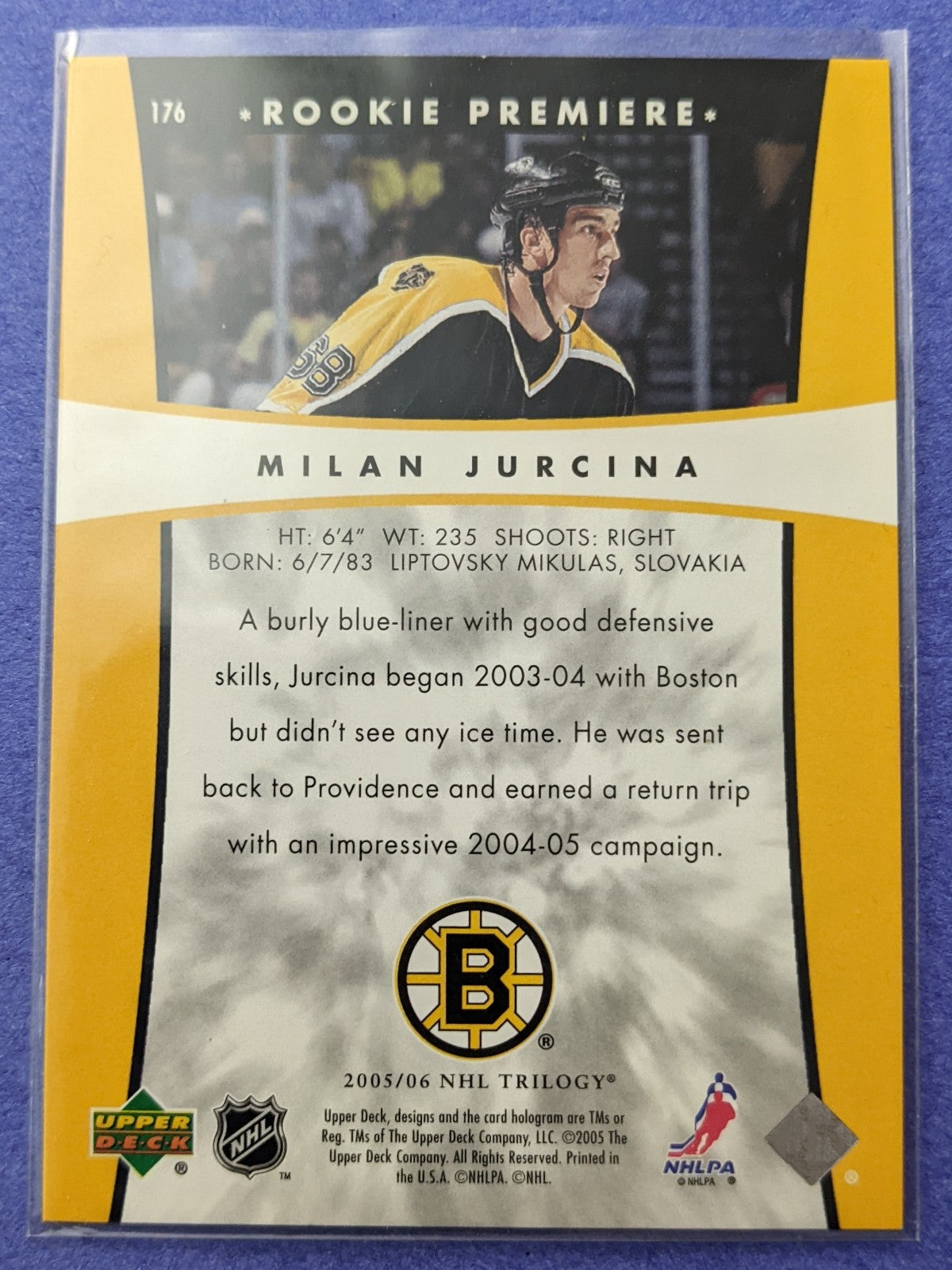 2005-06 Upper Deck Trilogy Rookie Premiere - Milan Jurcina #176 (009/999)