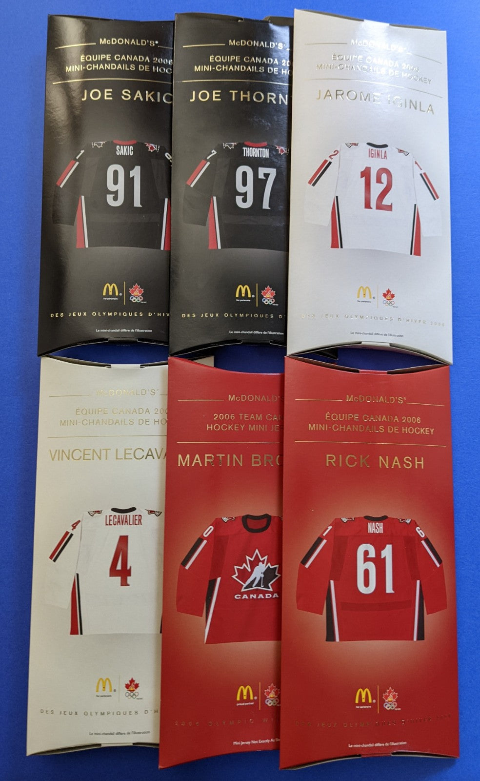 2006 McDonald's Team Canada Mini Jerseys - Complete Set of 6 (w/ Display Stand)