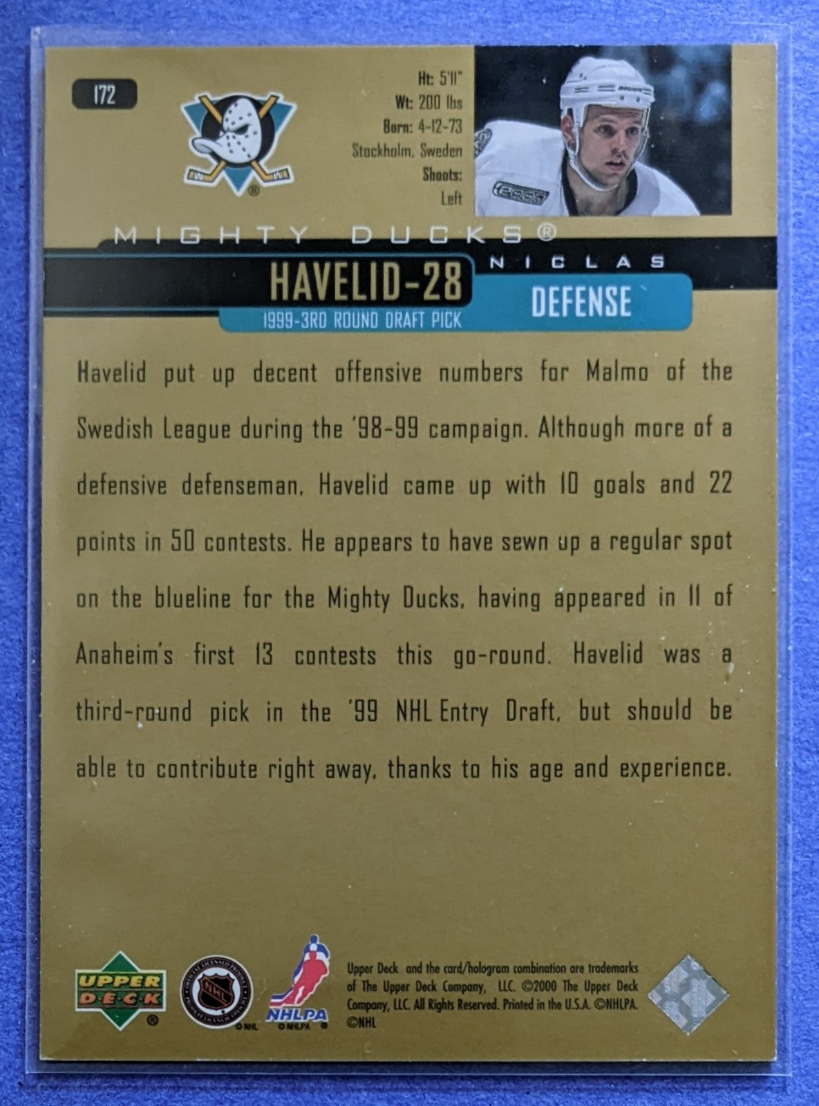 1999-2000 Upper Deck Gold Reserve - Niclas Havelid RC #172