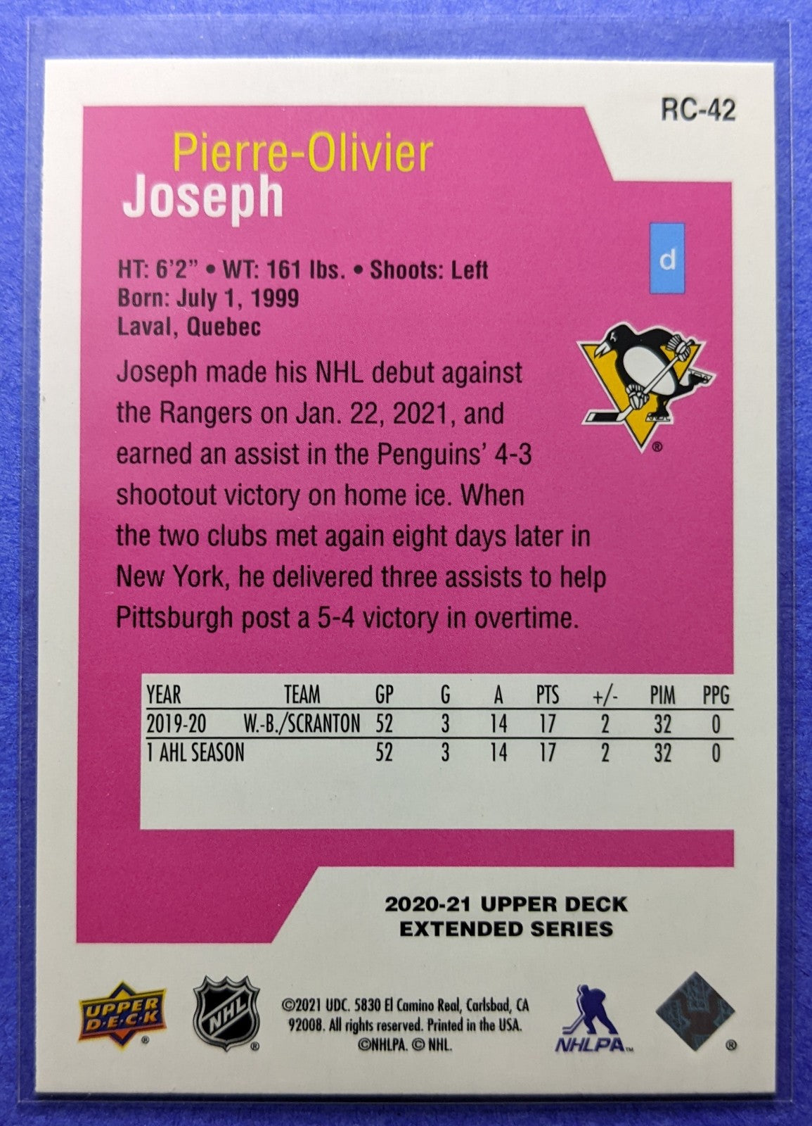 2020-21 Upper Deck Extended Rookie Class - Pierre Olivier Joseph  #RC-42