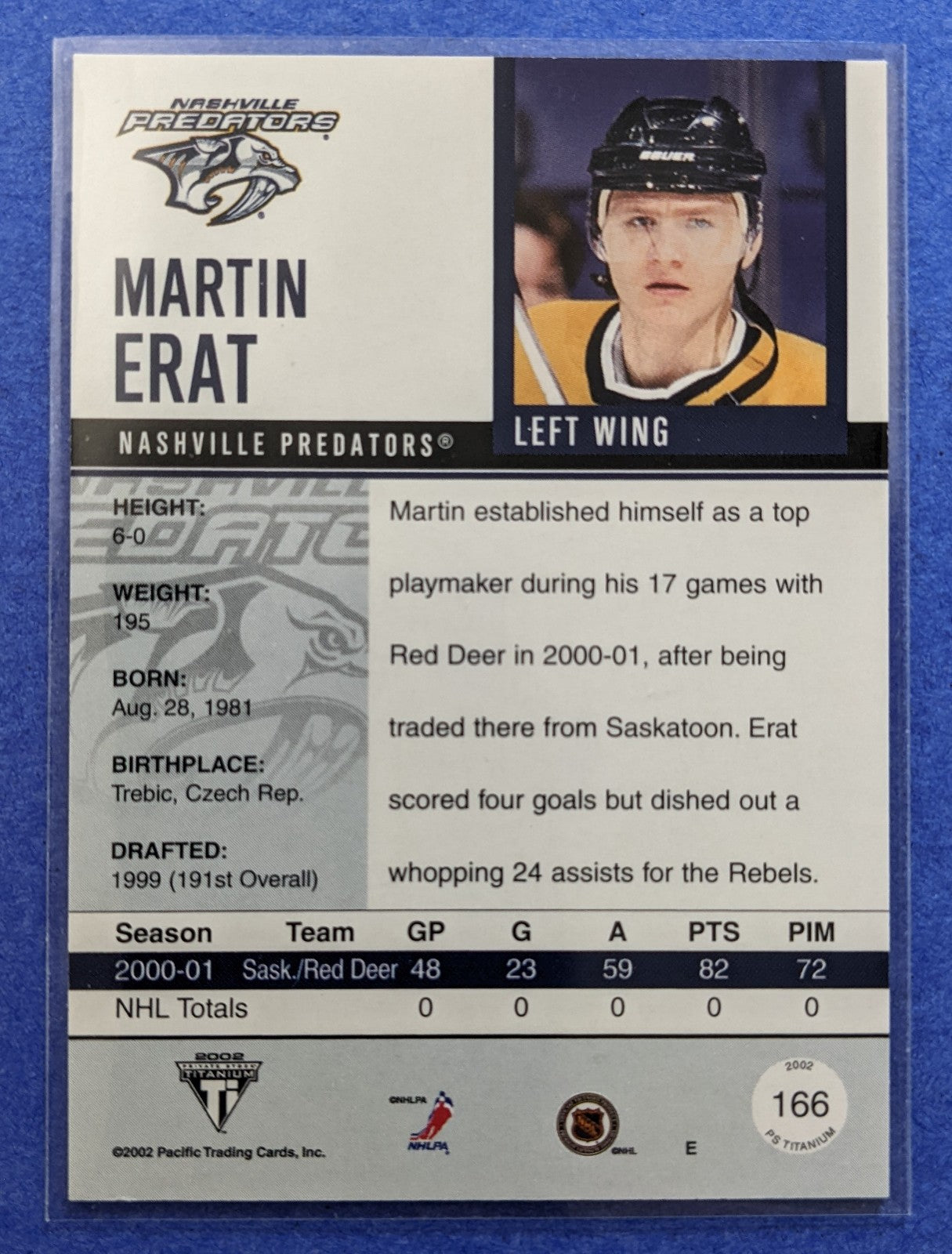 2001-02 Pacific Titanium - Martin Erat RC #166 (092/534)