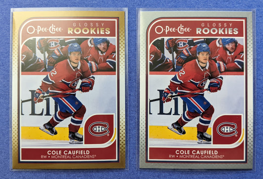 2021-22 O-Pee-Chee Glossy Rookies - Cole Caufield RCs #R-5 (Bronze x 1 & Silver x 1)