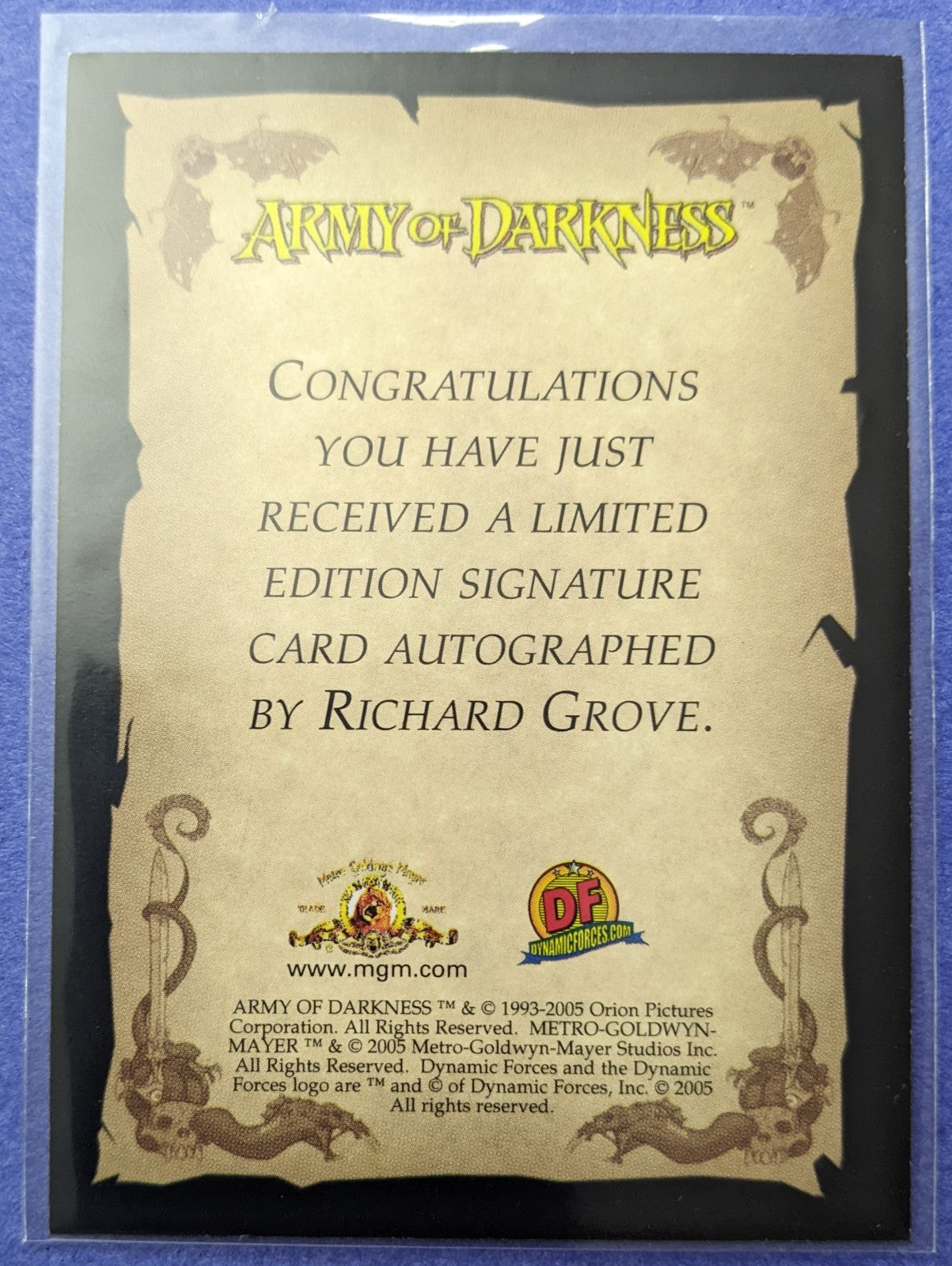 2005 Dynamic Forces Army Of Darkness Autograph - Richard Grove (235/300)