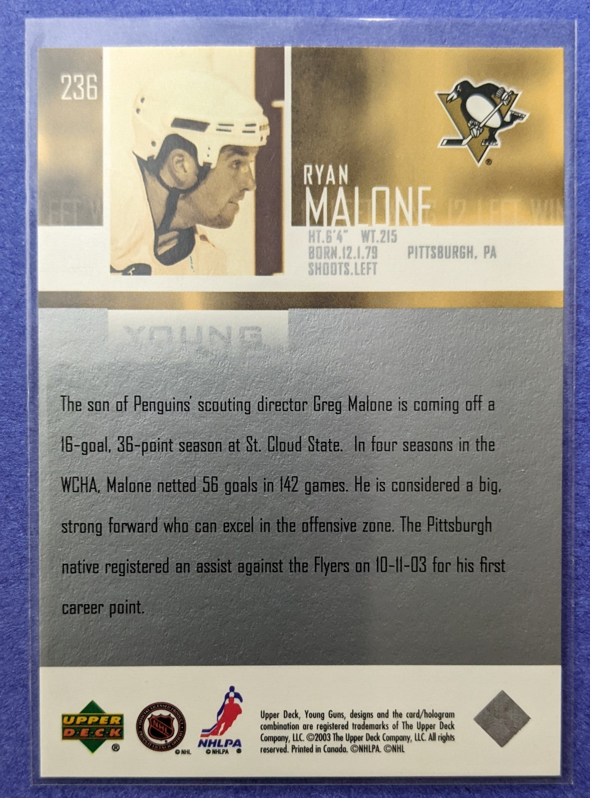 2003-04 Upper Deck - Ryan Malone Young Guns RC #236