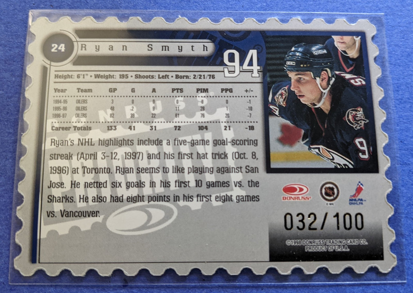 1997-98 Donruss Priority Stamp of Approval - Ryan Smyth #24 (032/100)