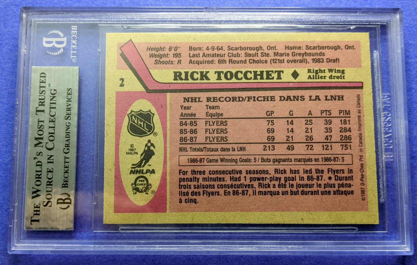 1987-88 O-Pee-Chee - Rick Tocchet RC #2 BGS Grade 8.5