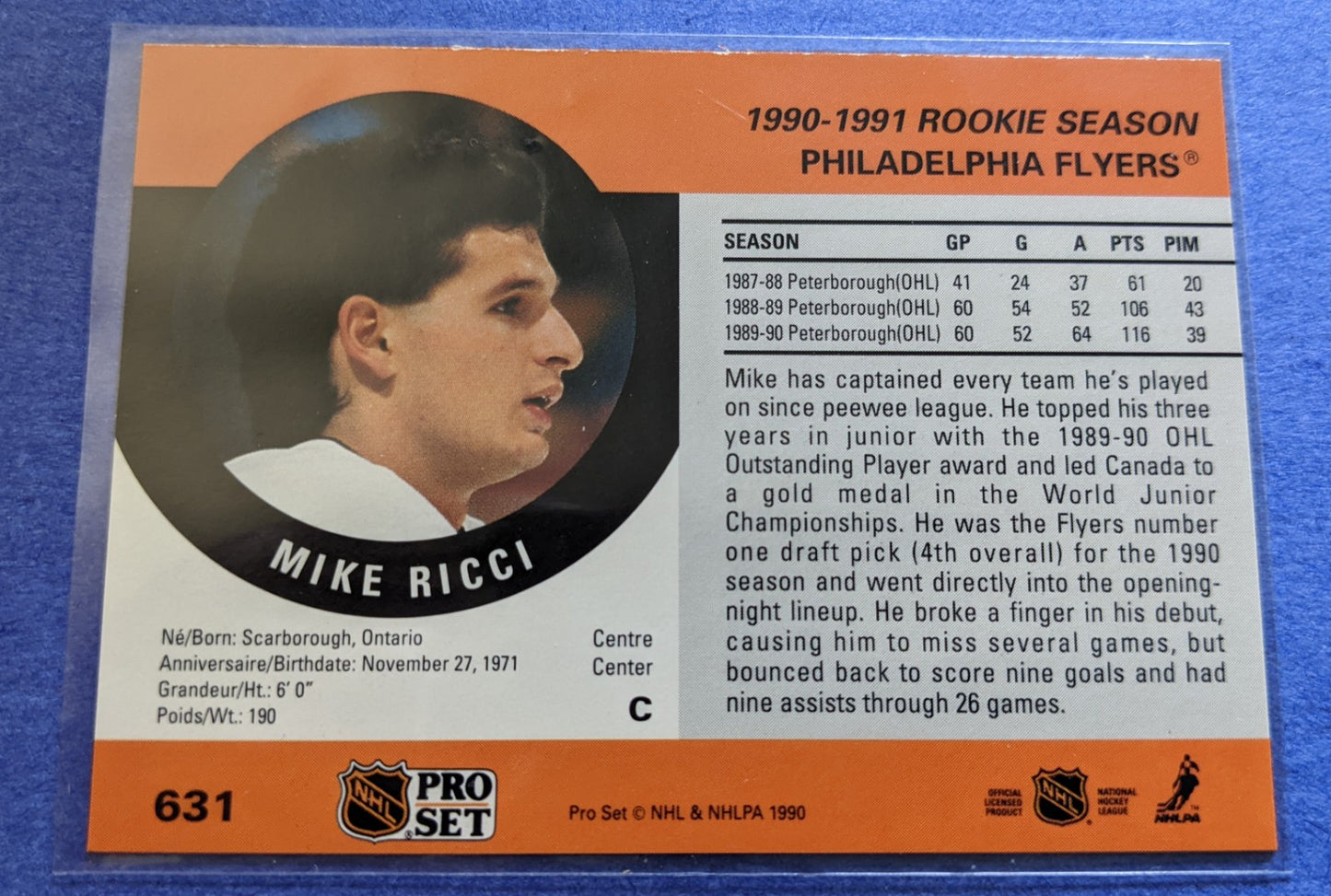 1990-91 Pro Set - Mike Ricci RC #631