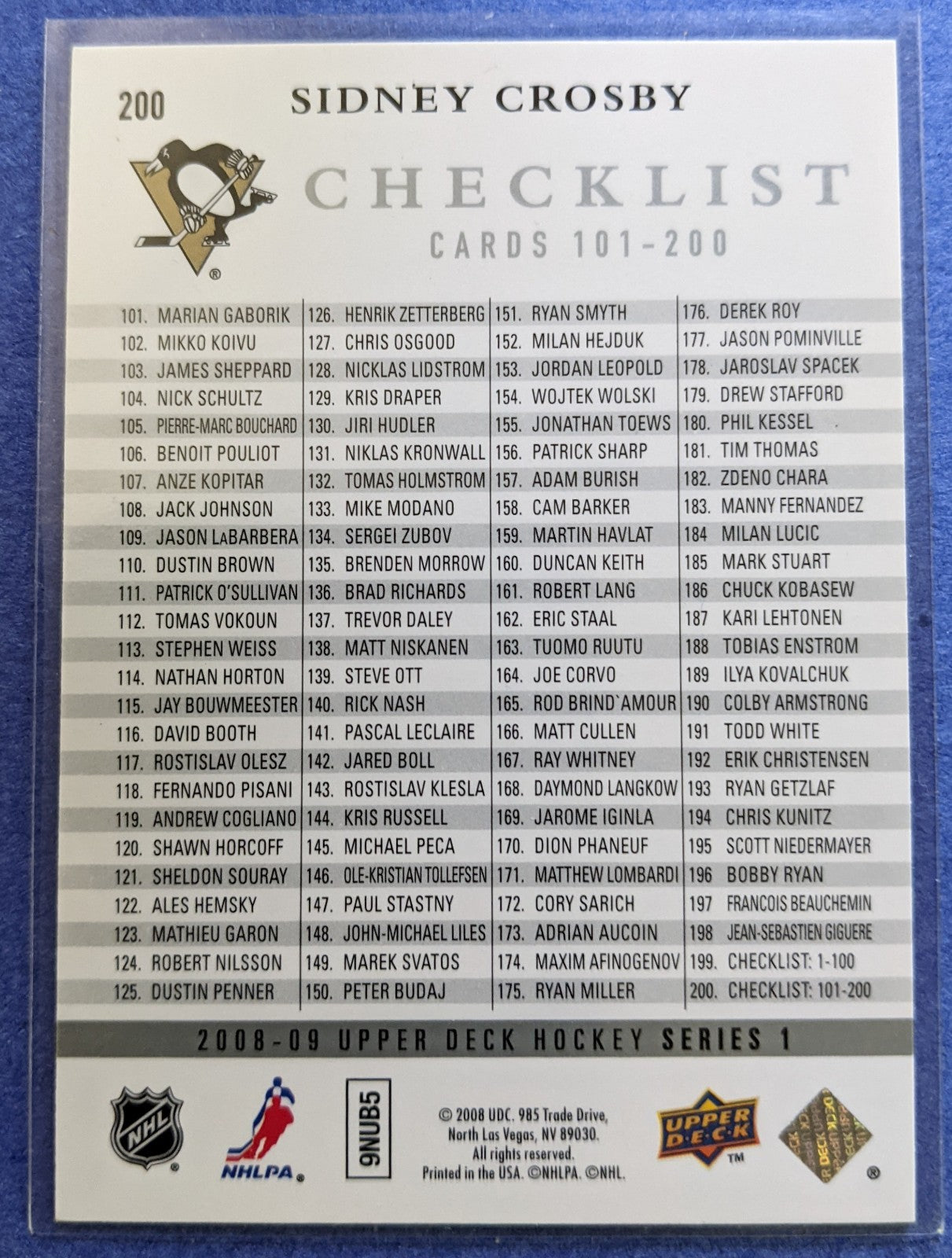 2008-09 Upper Deck - Checklist #200 (Sidney Crosby)