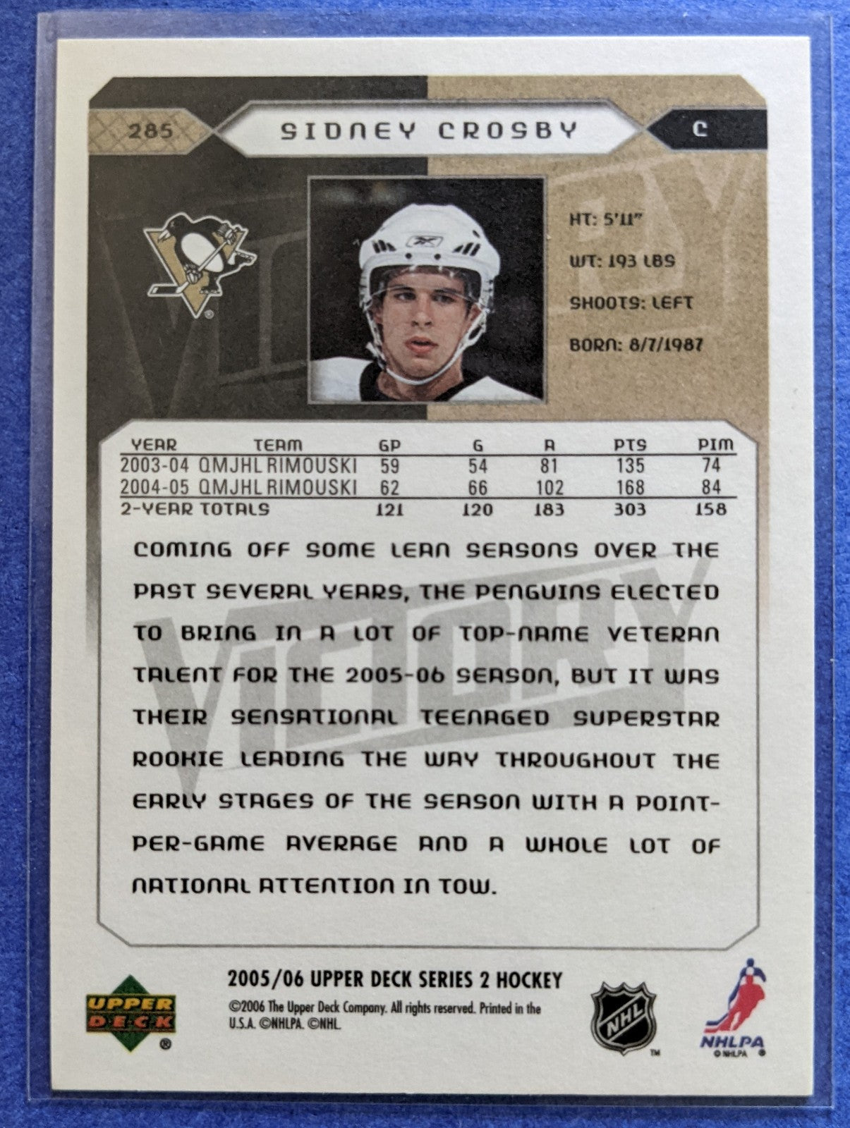 2005-06 Upper Deck Victory - Sidney Crosby RC #285