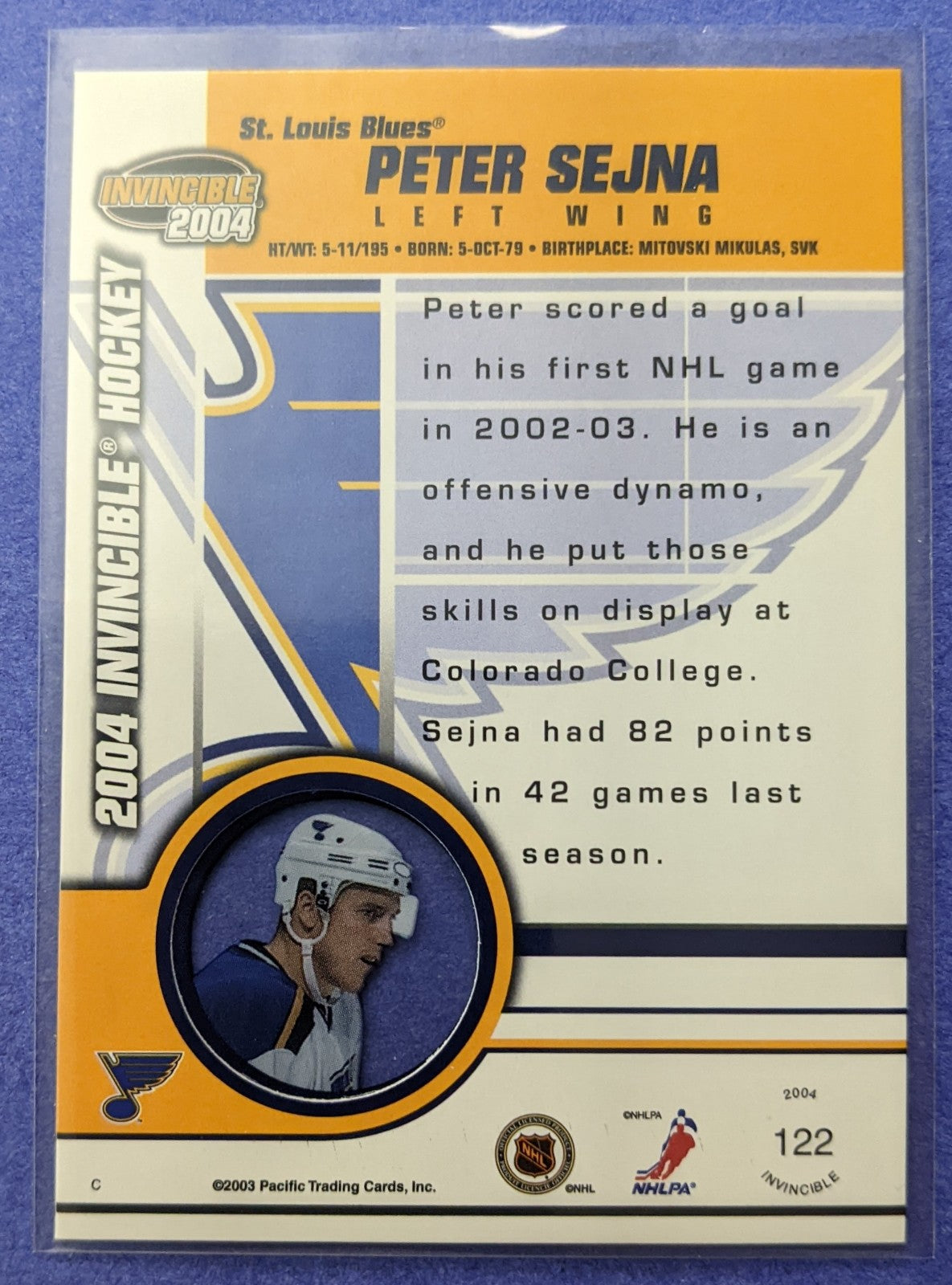 2003-04 Pacific Invincible - Peter Sejna RC #122