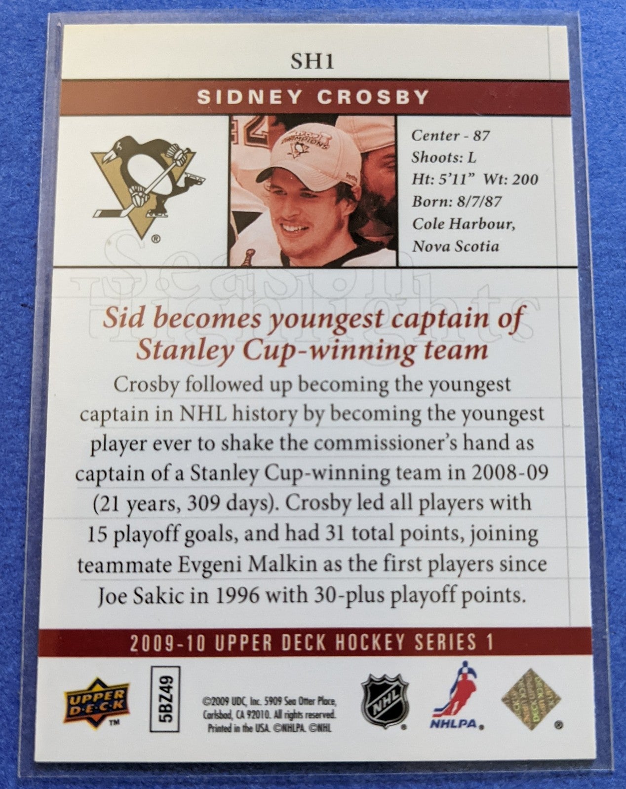 2009-10 Upper Deck - Season Highlights - Sidney Crosby #SH1