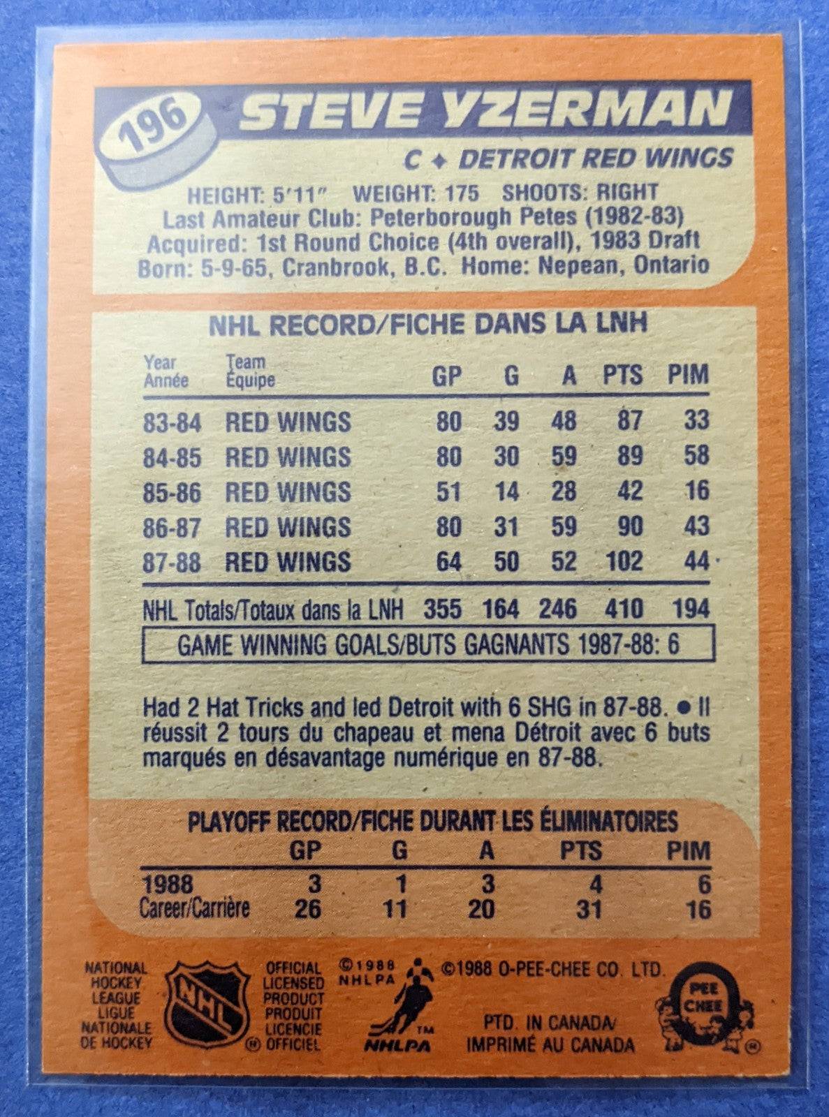 1988-89 O-Pee-Chee - Steve Yzerman #196