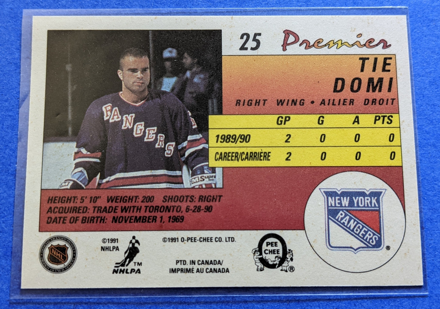 1990-91 O-Pee-Chee Premier - Tie Domi RC #25