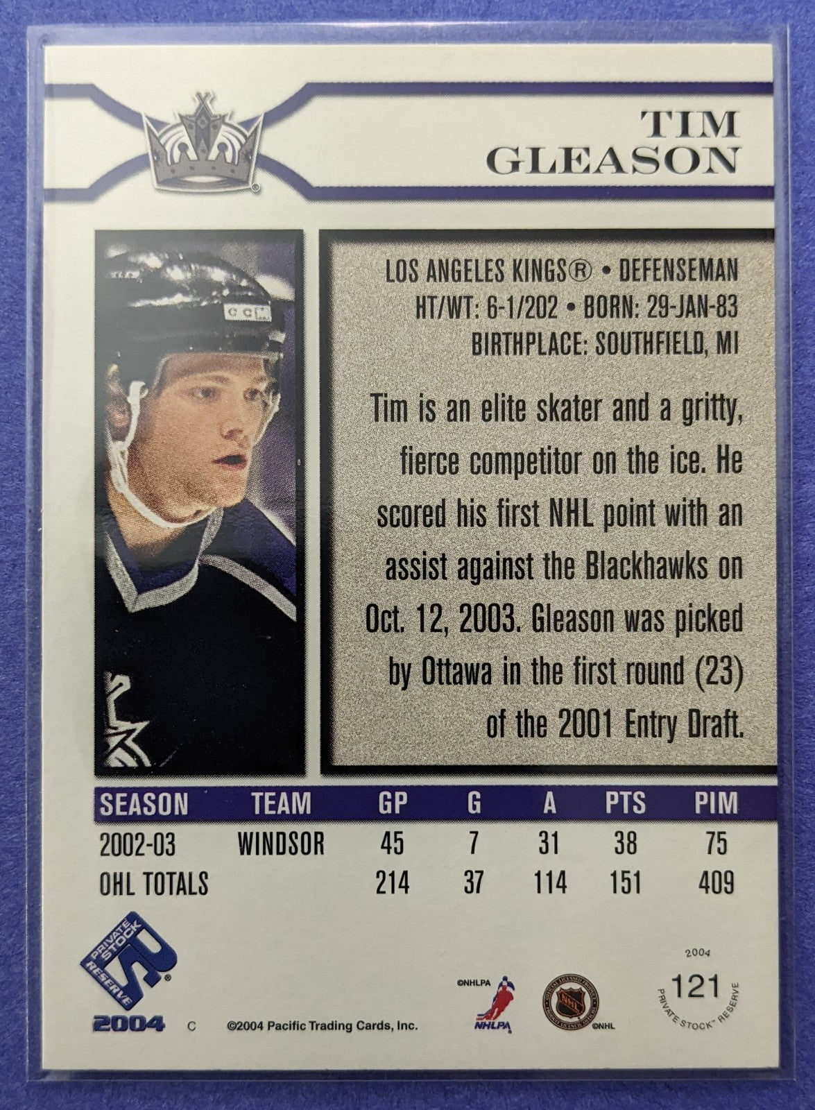 2003-04 Pacific Private Stock - Tim Gleason RC #121 (0721/1299)