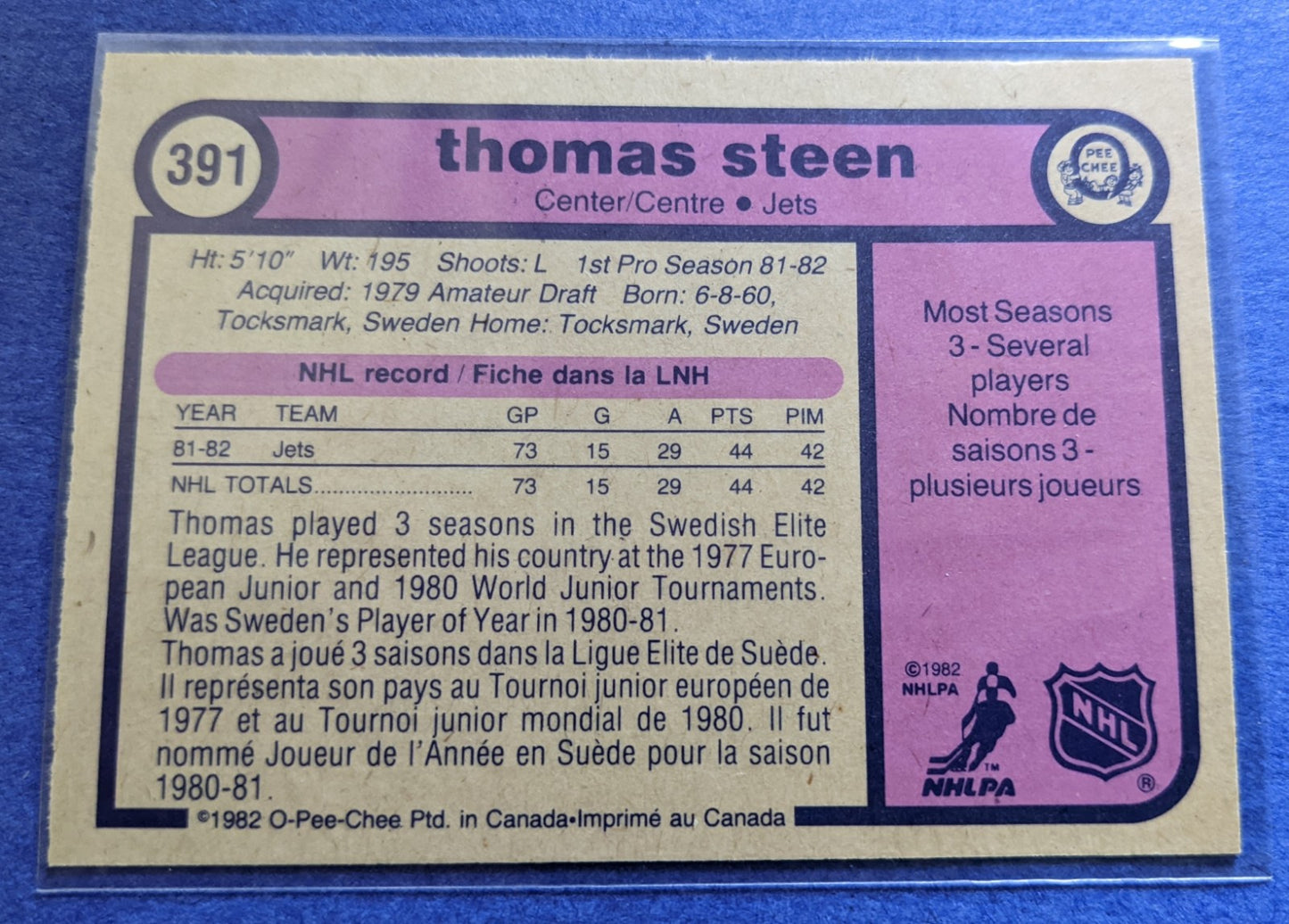 1982-83 O-Pee-Chee - Thomas Steen RC #391