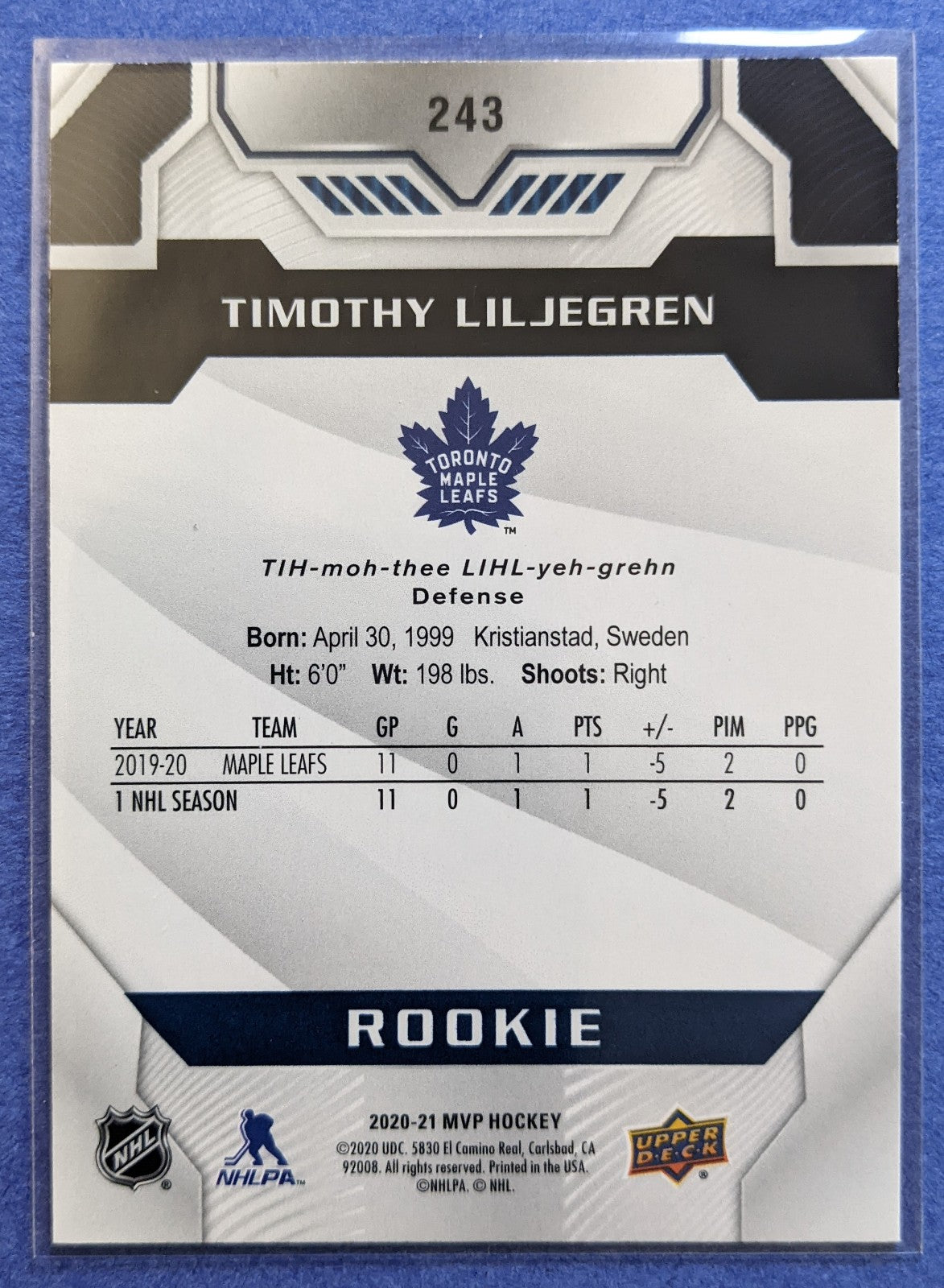 2020-21 Upper Deck MVP - Timothy Liljegren RC #243