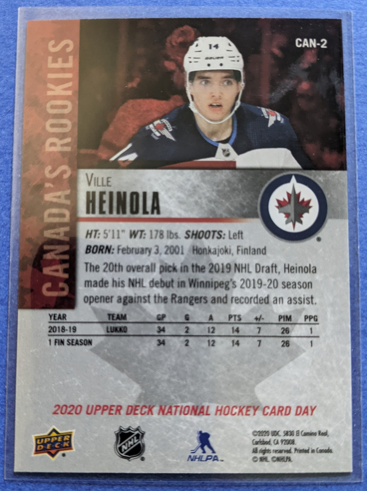 2020-21 Upper Deck National Hockey Card Day Canada's Rookies - Ville Heinola #CAN-2