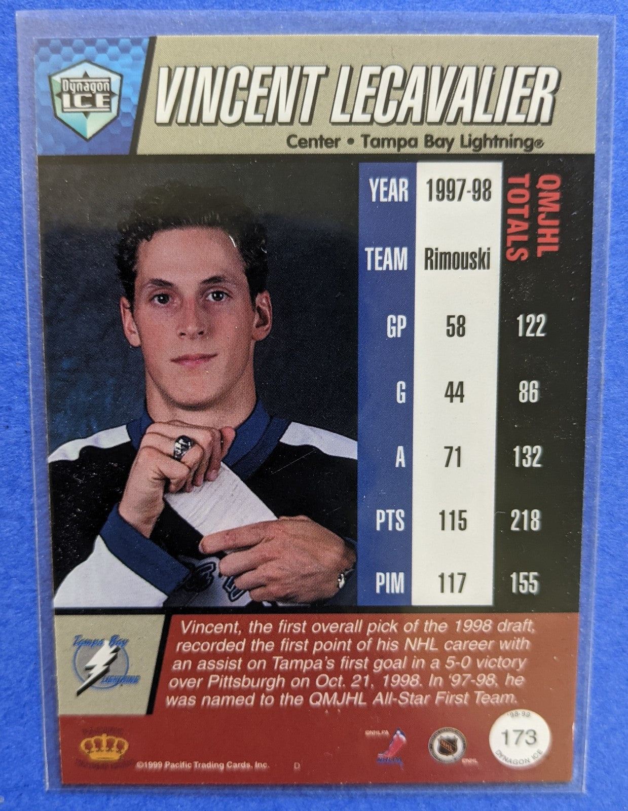 1998-99 Pacific Dynagon Ice - Vincent Lecavalier RC #173