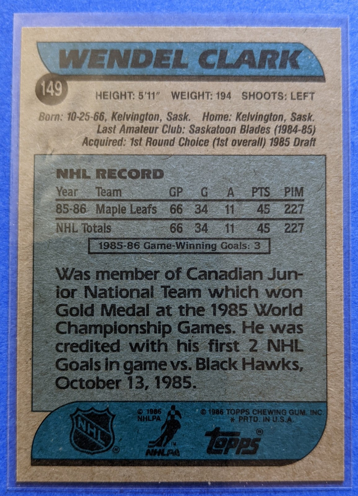 1986-87 Topps - Wendel Clark RC #149