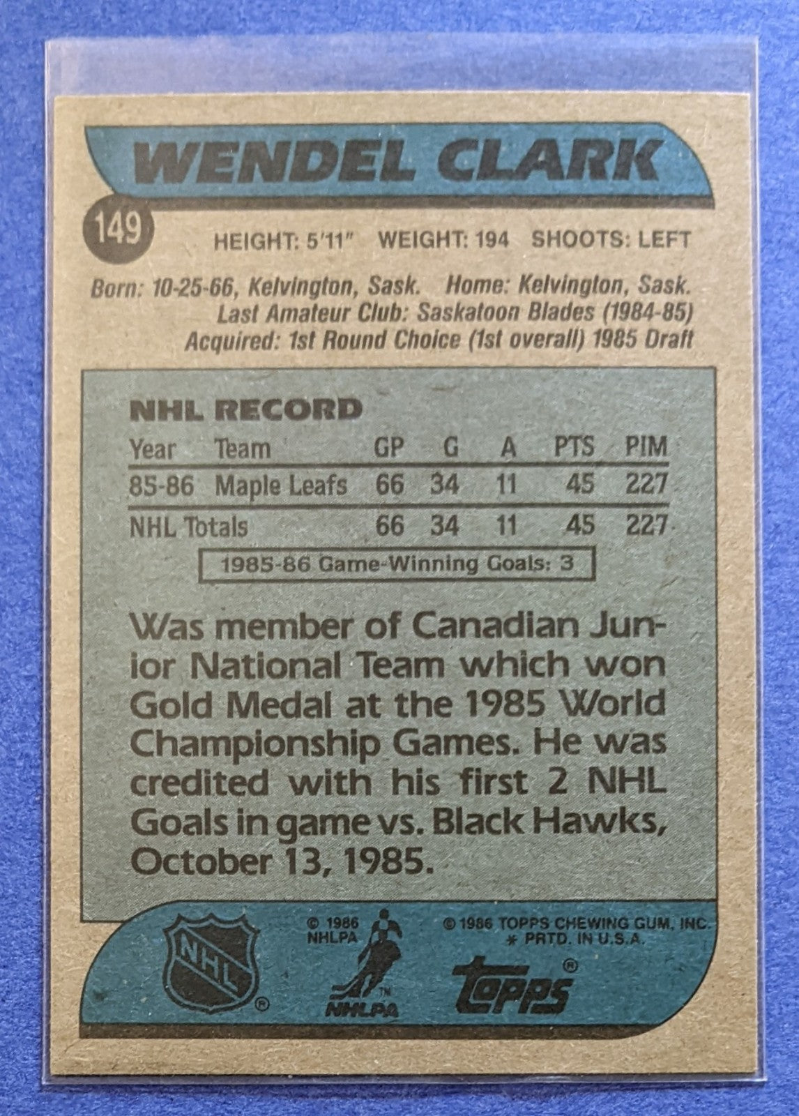 1986-87 Topps - Wendel Clark R.C. #149