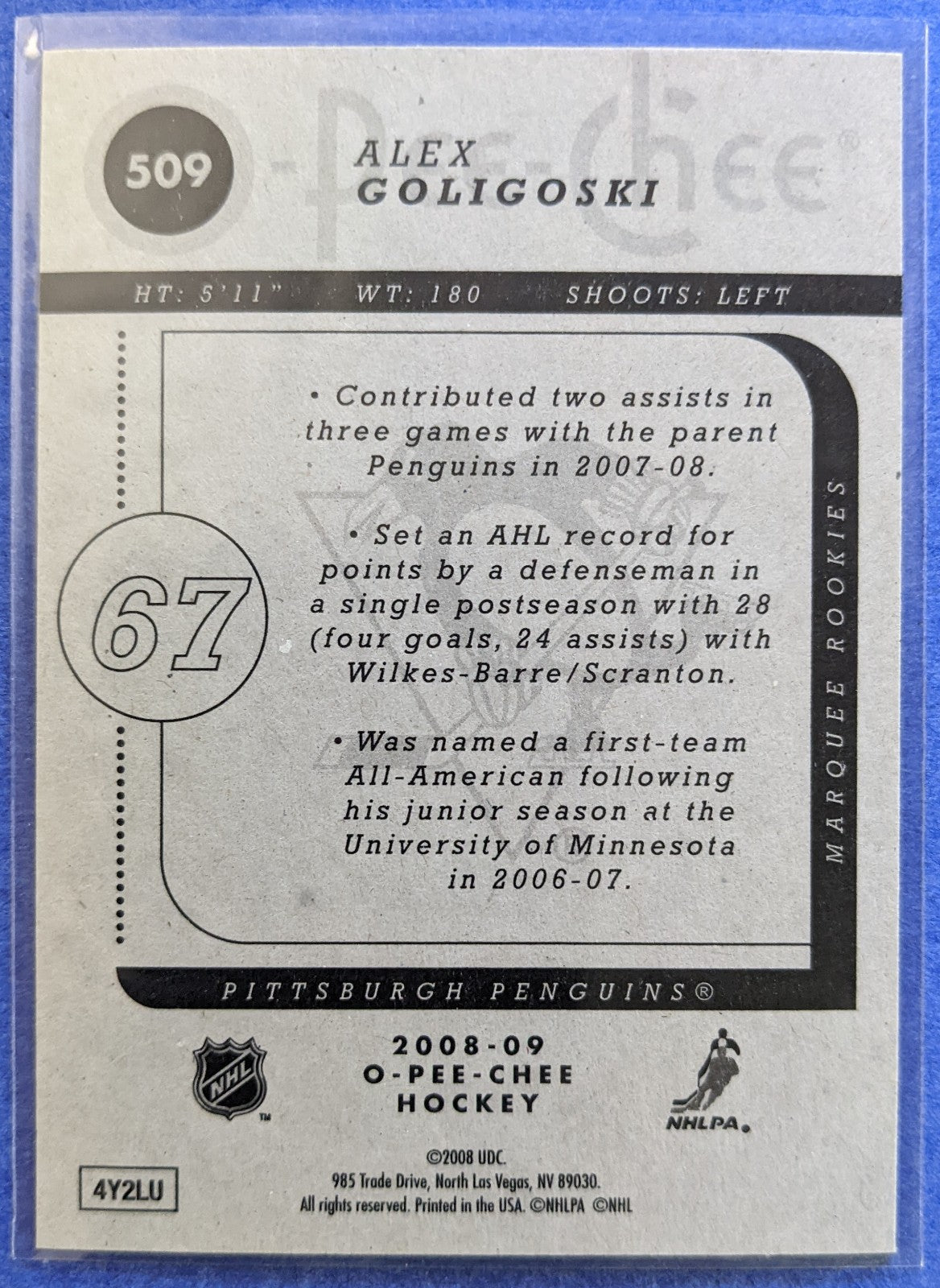 2008-09 O-Pee-Chee Marquee Rookies - Alex Goligoski RC #509