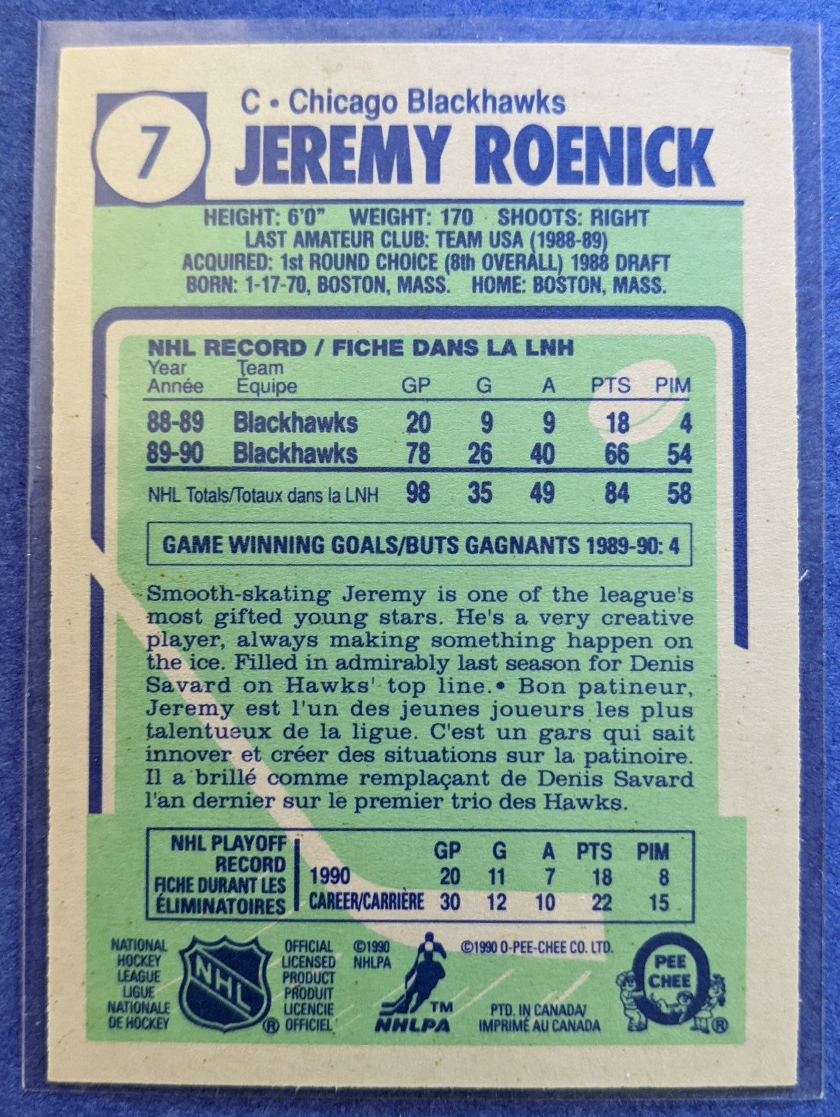 1990-91 O-Pee-Chee - Jeremy Roenick RC #7