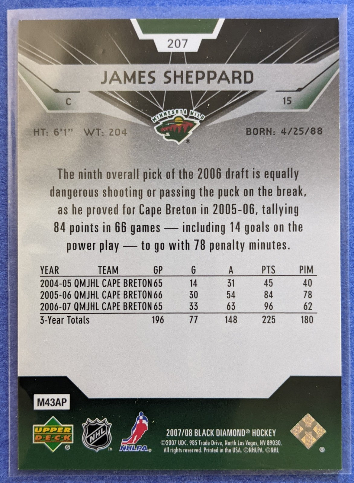 2007-08 Upper Deck Black Diamond Rookie Gems - James Sheppard RC #207