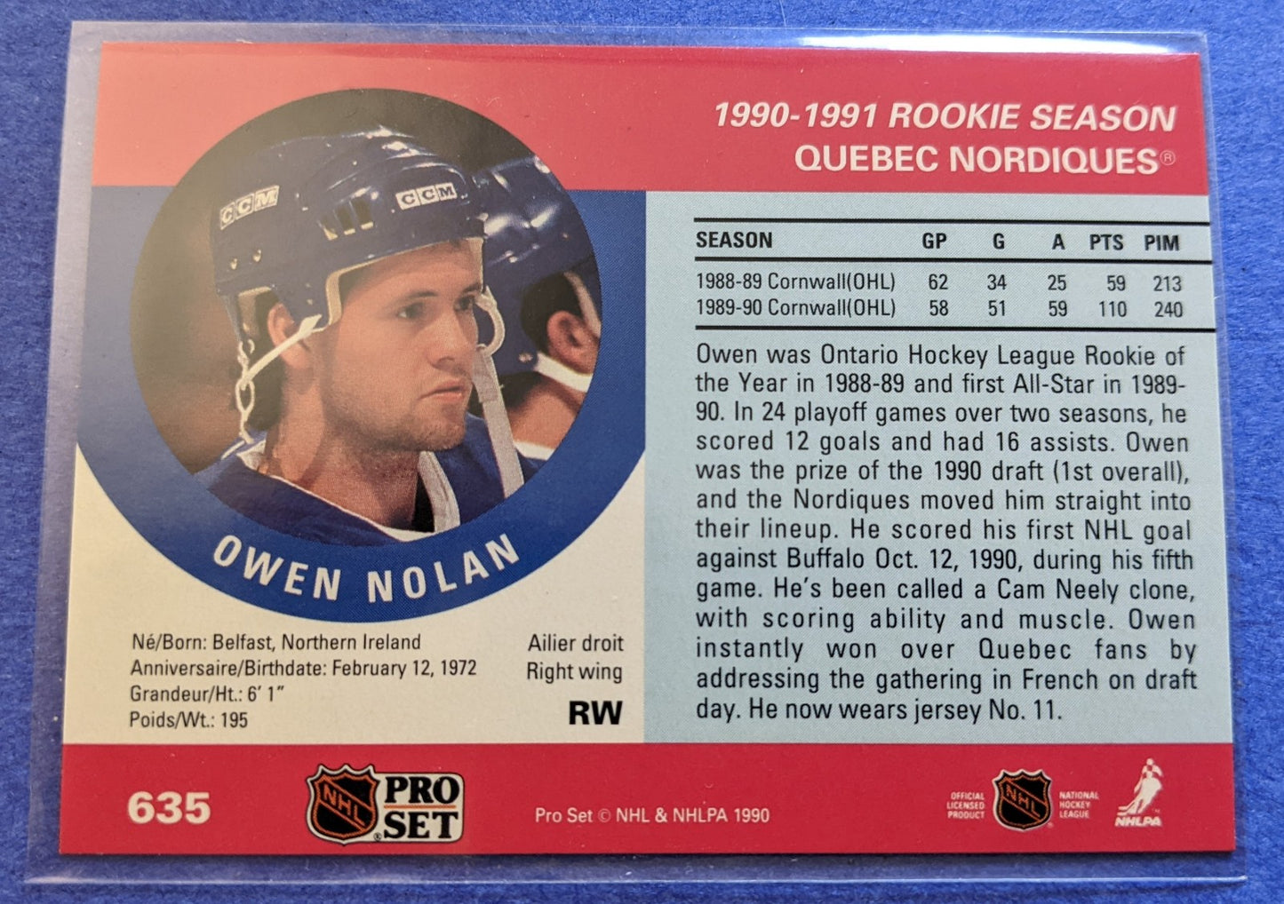 1990-91 Pro Set - Owen Nolan RC #635